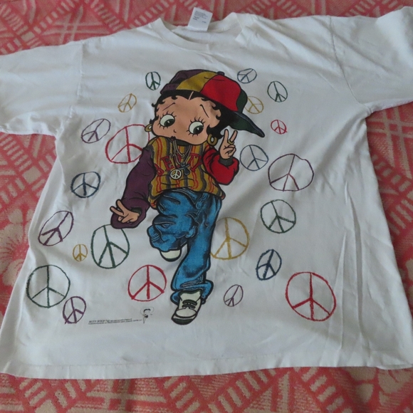 Tultex 90’s Betty Boop Vtg Peace Out Double-Sided Print T-Shirt USA XL